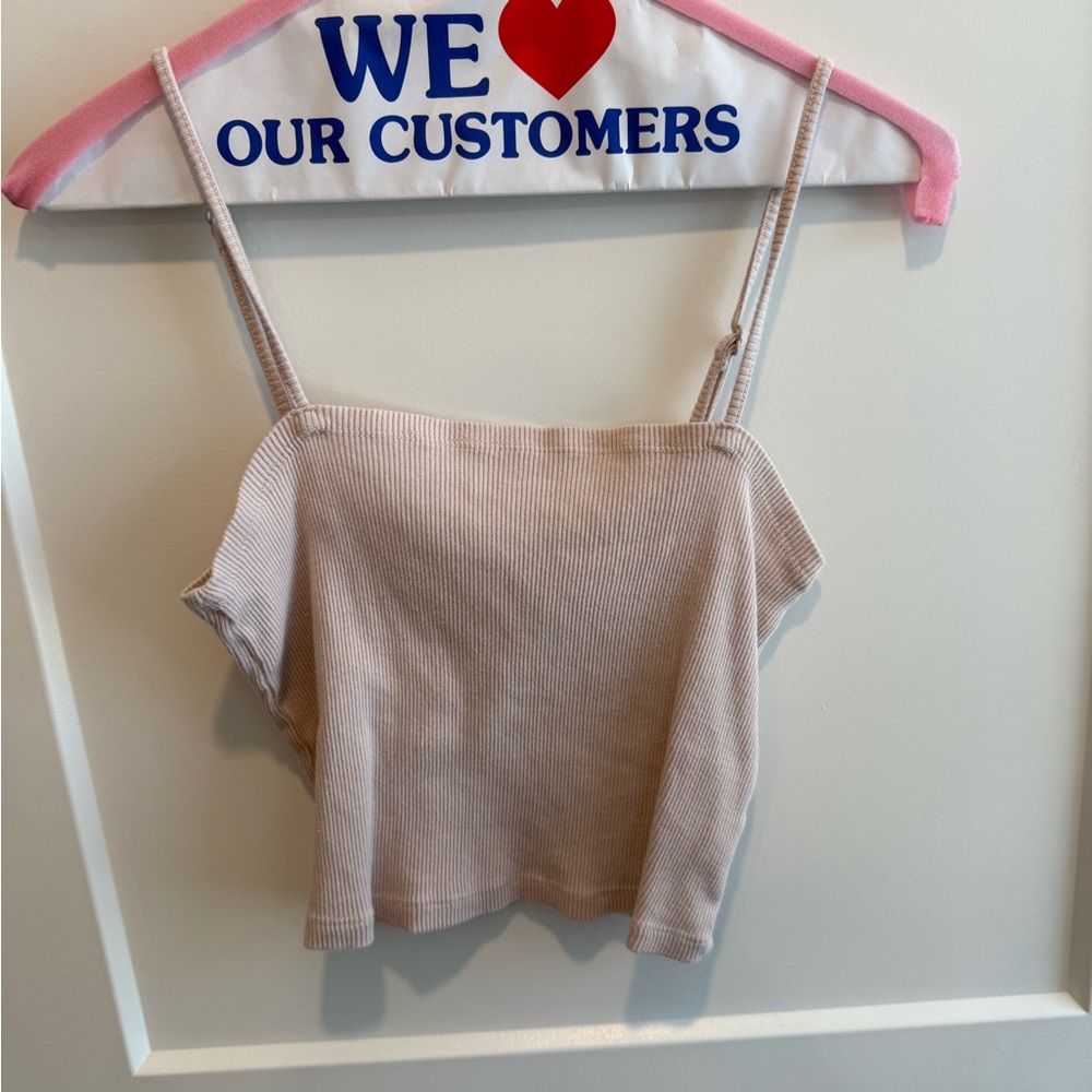 Aerie Beige/pale pink Ribbed Cropped Tank Top
